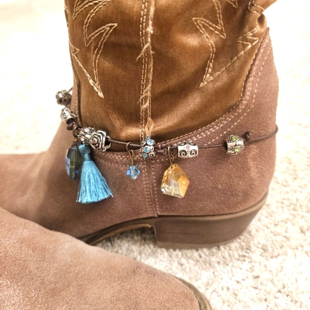 Boot JEWELRY Sparkly Crystal Tassle on Leather Boot Bracelet Anklet - Picture 5 of 8